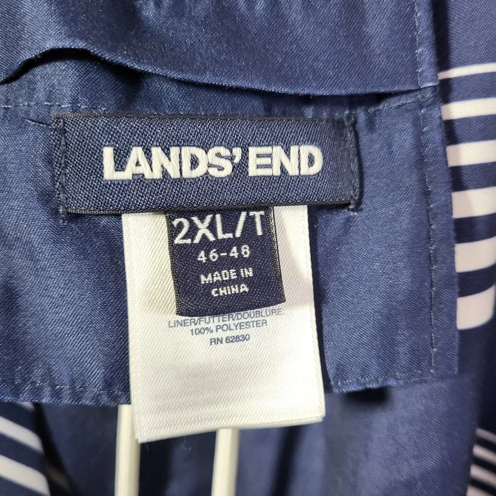 Lands' End Mens 2XL Tall‎ Swim Trunks Navy White Striped Board Shorts 46-48